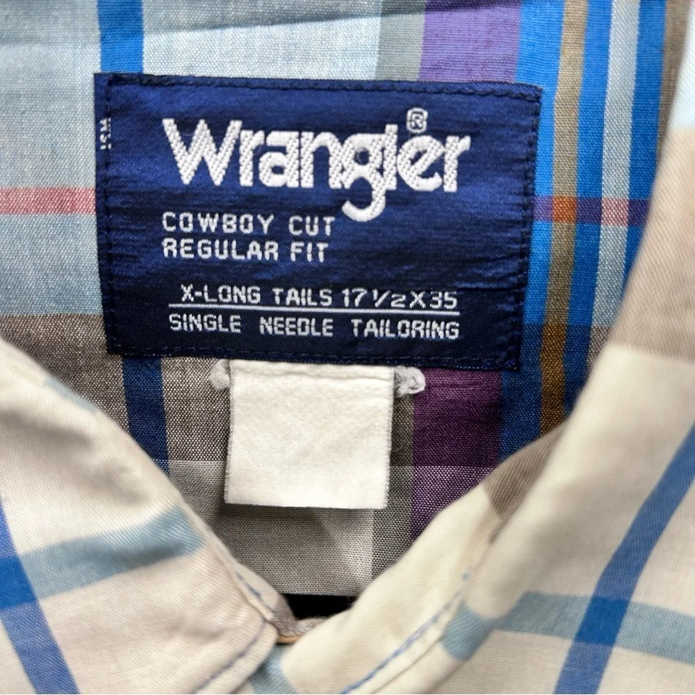 Vintage Wrangler Plaid Button Down Shirt Pearl Snap Western Size XL